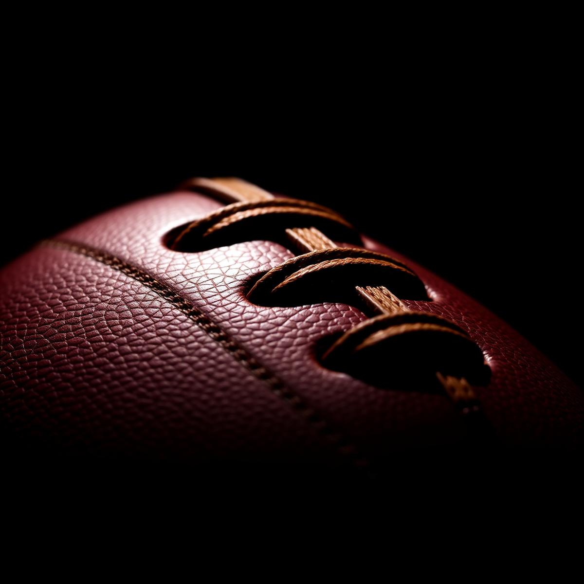 Close-up macro of an American football laceup